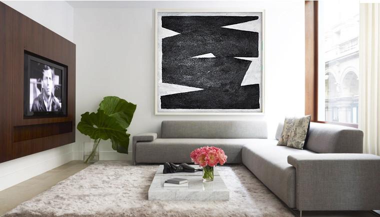 Oversized Canvas Art On Canvas,Oversized Minimal Black And White Painting - Canvas Wall Art